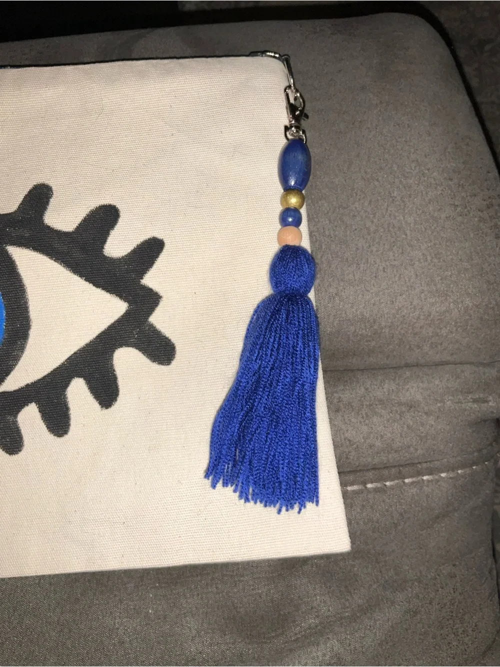 Canvas Evil Eye Print Good Luck Cosmetic Pouch with Blue Tassel